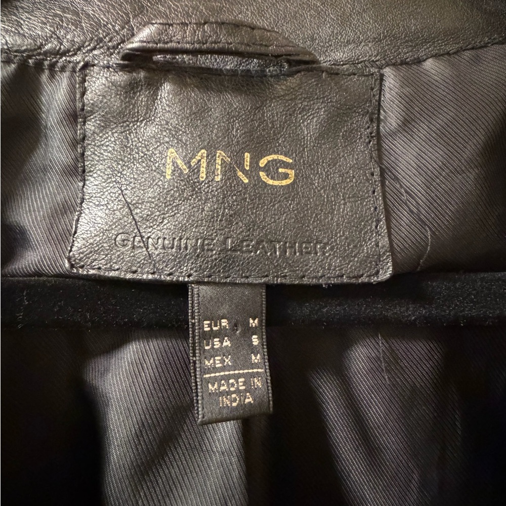 Mango Black Studded Collarless Leather Jacket - Picture 3 of 11